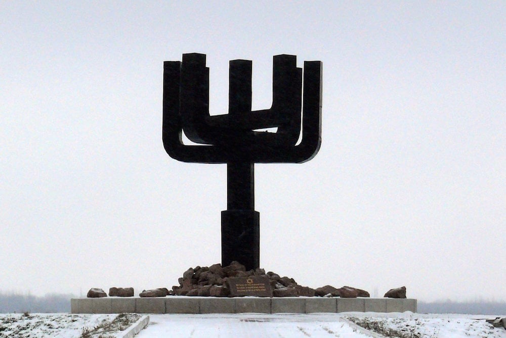 The Drobitskiy Menorah, a memorial at Drobitskiy Yar, a ravine outside Kharkiv where over 16,000 Jews were murdered during the Holocaust