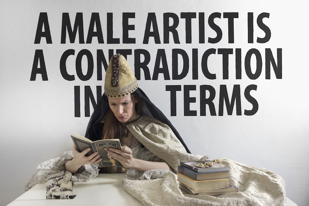 Chiara Fumai, <i>Dowager Elizabeth Kverini Vale reading Valerie Solanas</i>, Carbon print, Al Palazzo Gallery and the artist