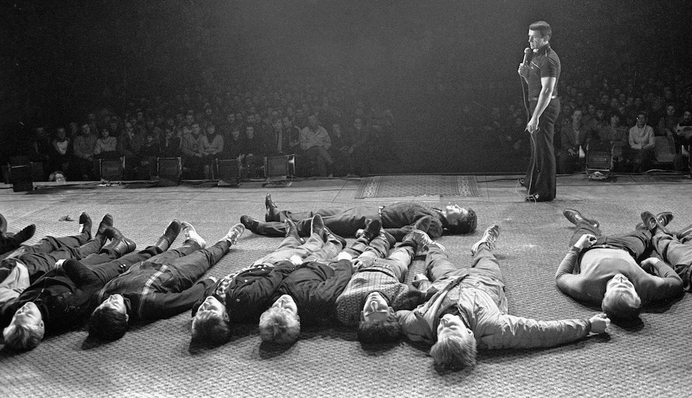 Psychotherapist Anatoly Kashpirovsky running a mass hypnosis seance. Photograph: Sergei Kivrin/RIA Novosti