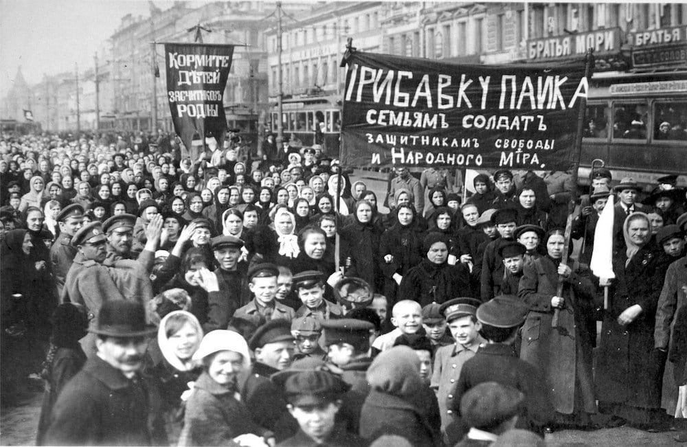 On the eve of the Russian Revolution in February 2017, a massive demonstration attended mainly by women marched through present-day St Petersburg protesting food shortages 