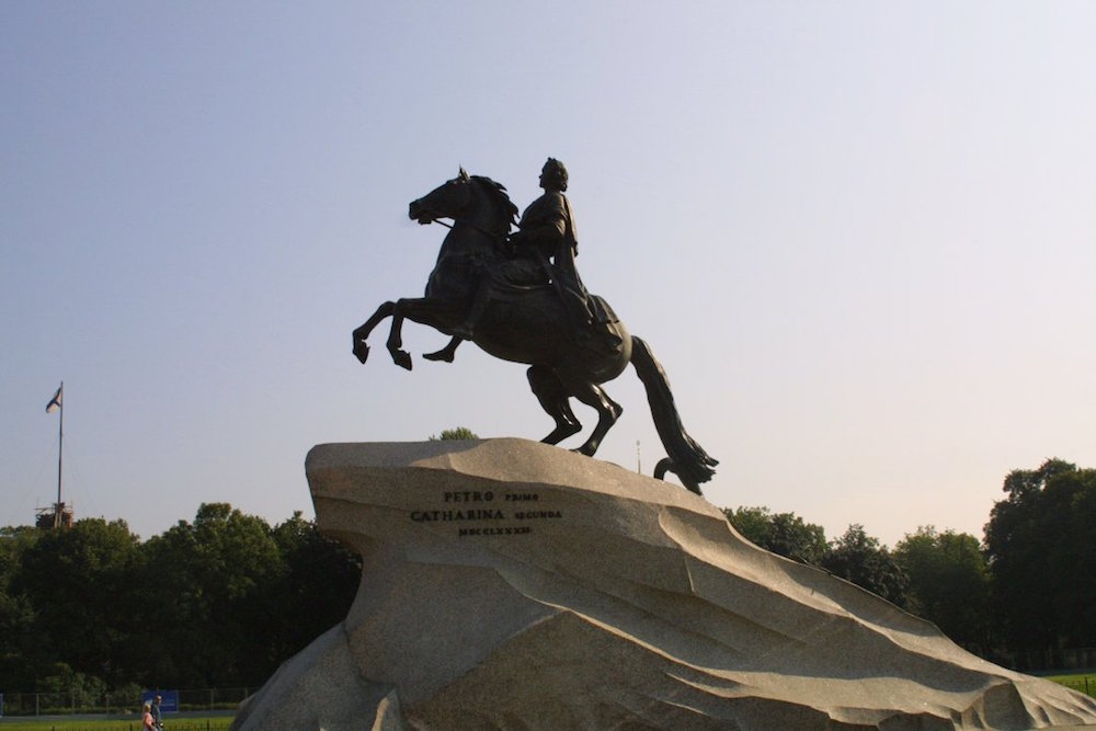 The statue to Peter the Great in St Petersburg, the inspiration for Pushkin’s The Bronze Horseman. Image: Vinci71 under a CC licence