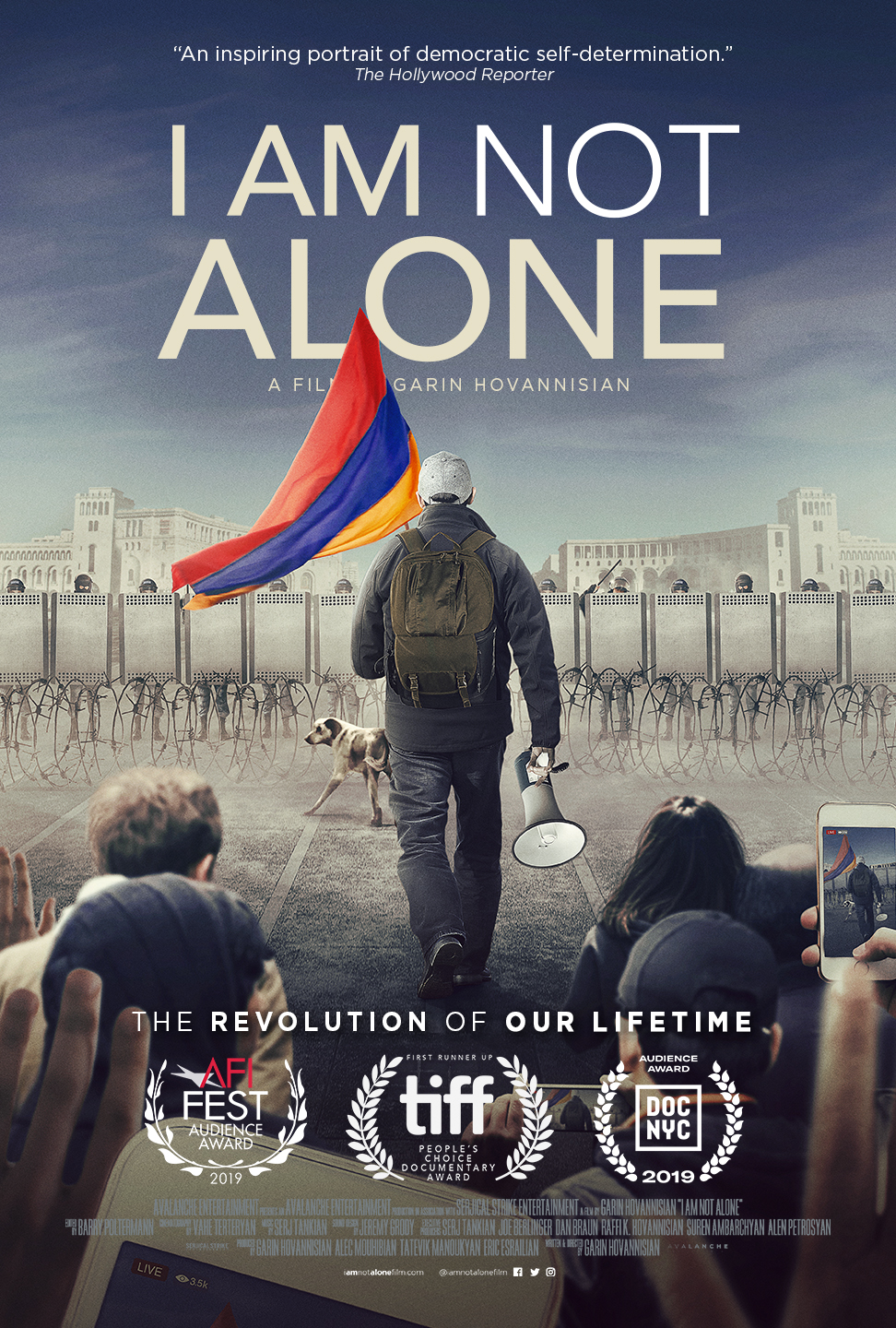 The poster for I Am Not Alone portrays Nikol Pashinyan and his supporters at a key moment in the revolution.