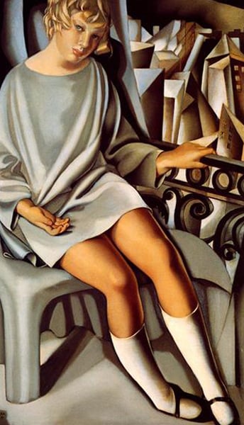 Tamara de Lempicka, Kizette on the Balcony (1927). ©Tamara de Lempicka / Wikiart