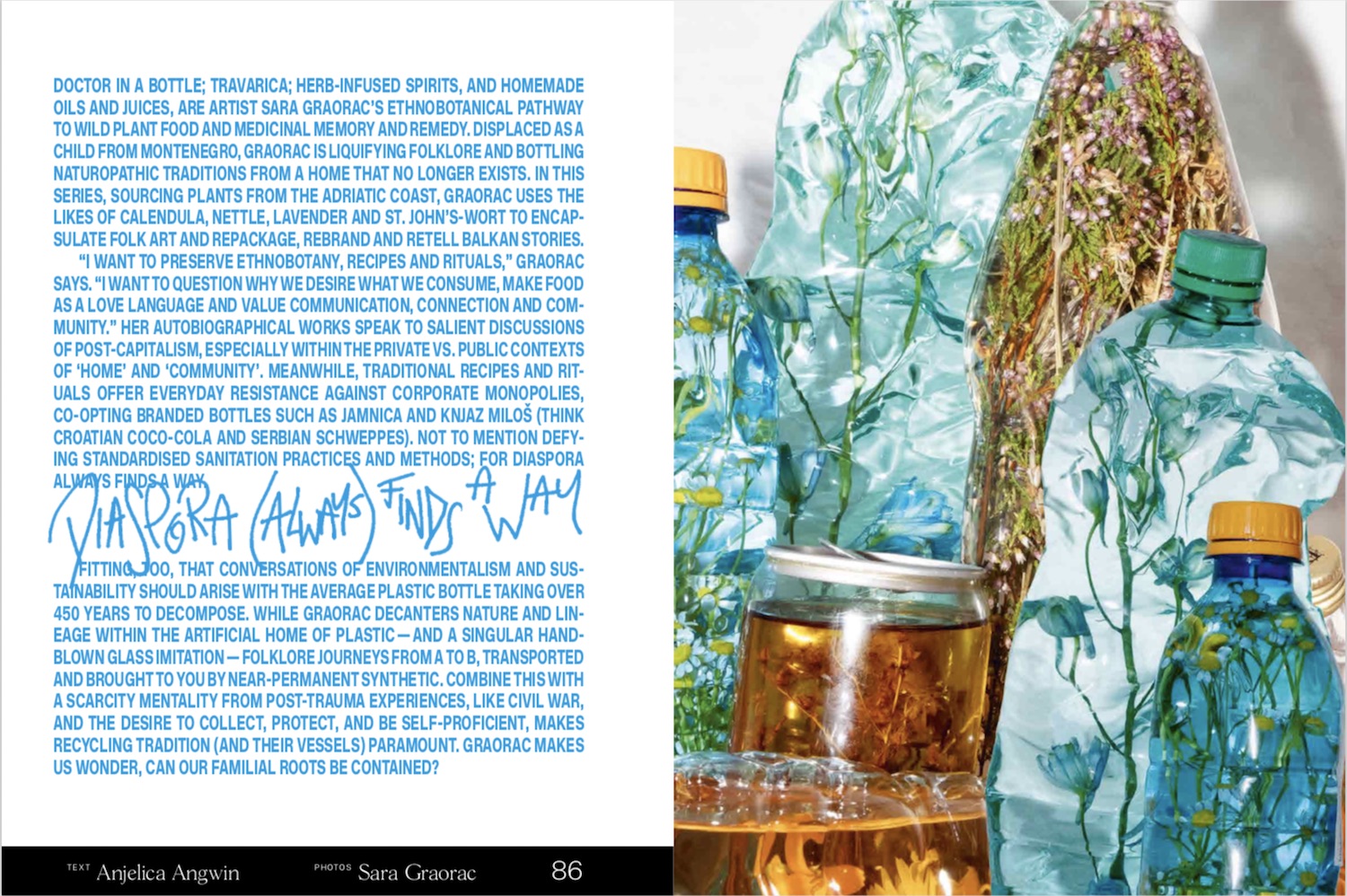 A double spread from the fourth issue of This Is Badland, featuring a rakia photo project by Sara Graorac