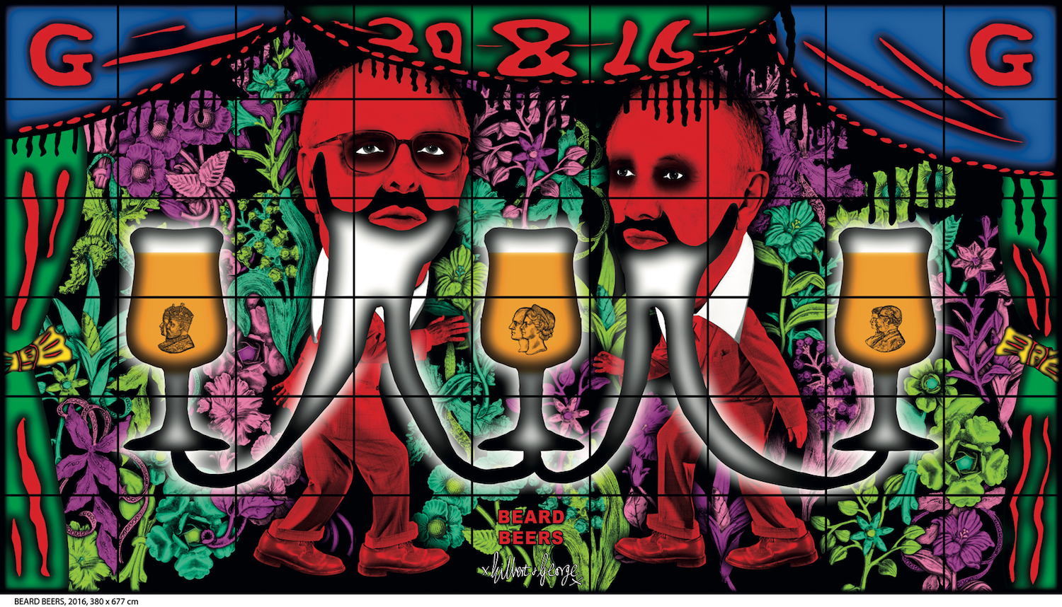Image: Gilbert and George, BEARD BEERS, 2016. Courtesy of Galerie Thaddaeus Ropac