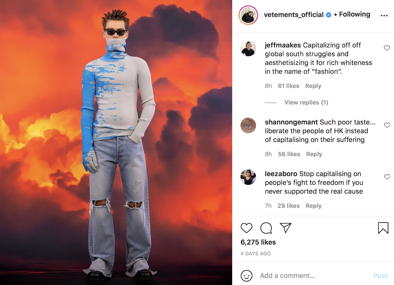 Vetements sparks controversy with ‘high-fashion take’ on Hong Kong protests