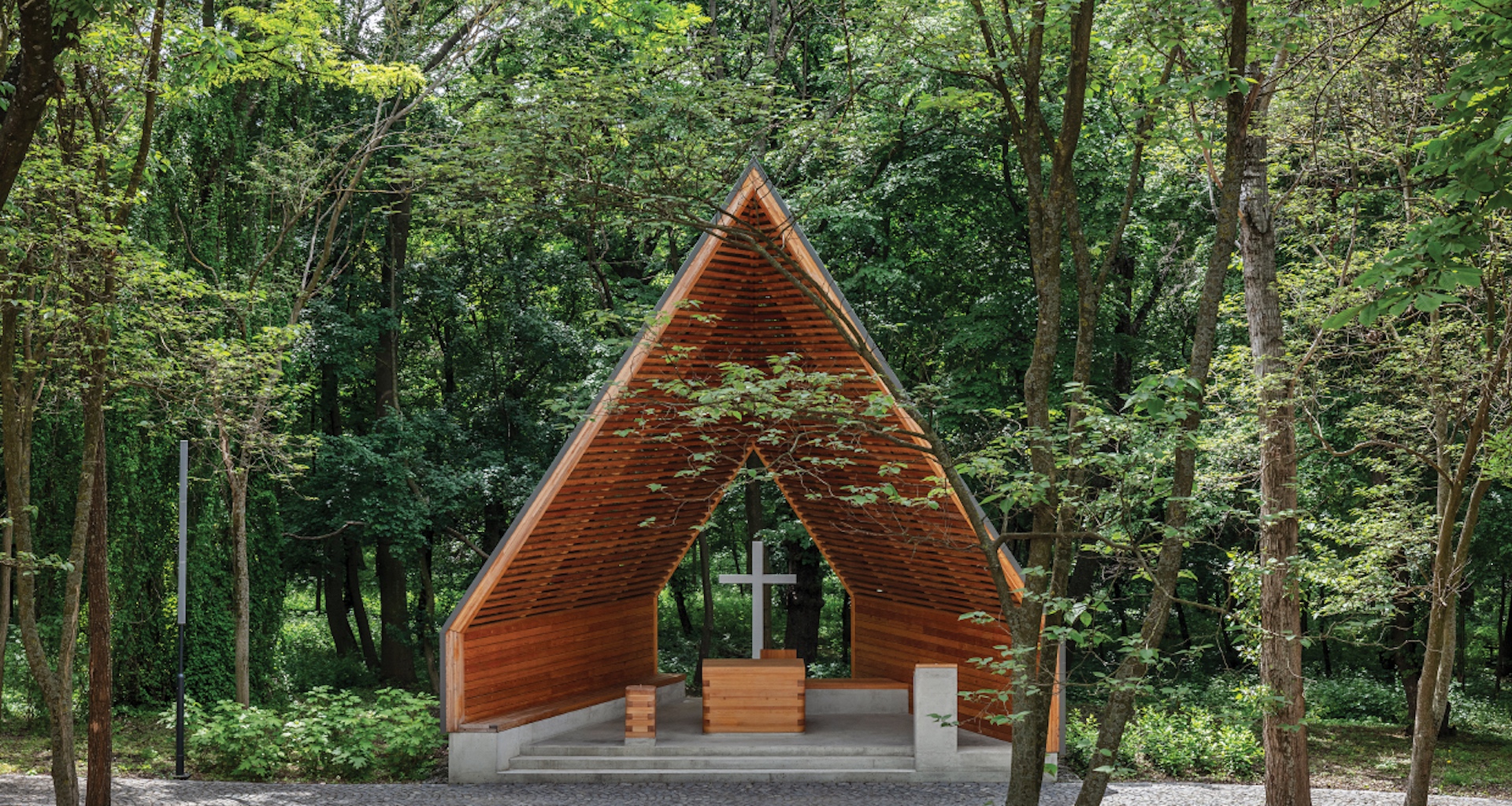 Hungarian architecture studio design modern open-air church made from a former Soviet monument plinth