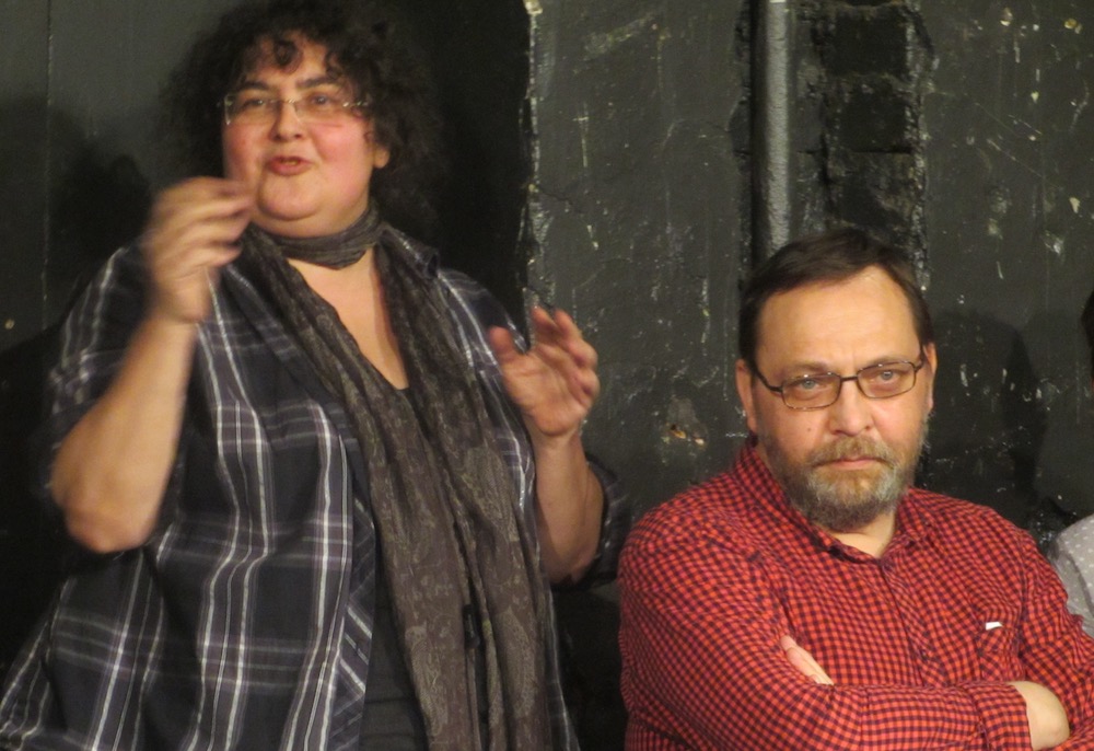 Mikhail Ugarov and Yelena Gremina at a reading at Teatr.doc in September 2014. Image: John Freedman
