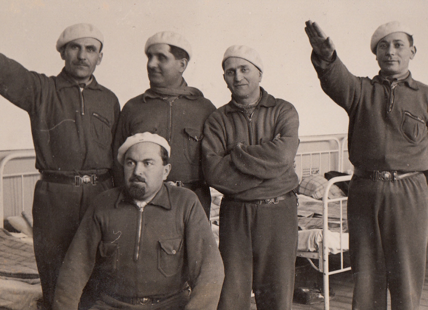 Paramilitary Romanian schoolteachers giving the “Roman salute”