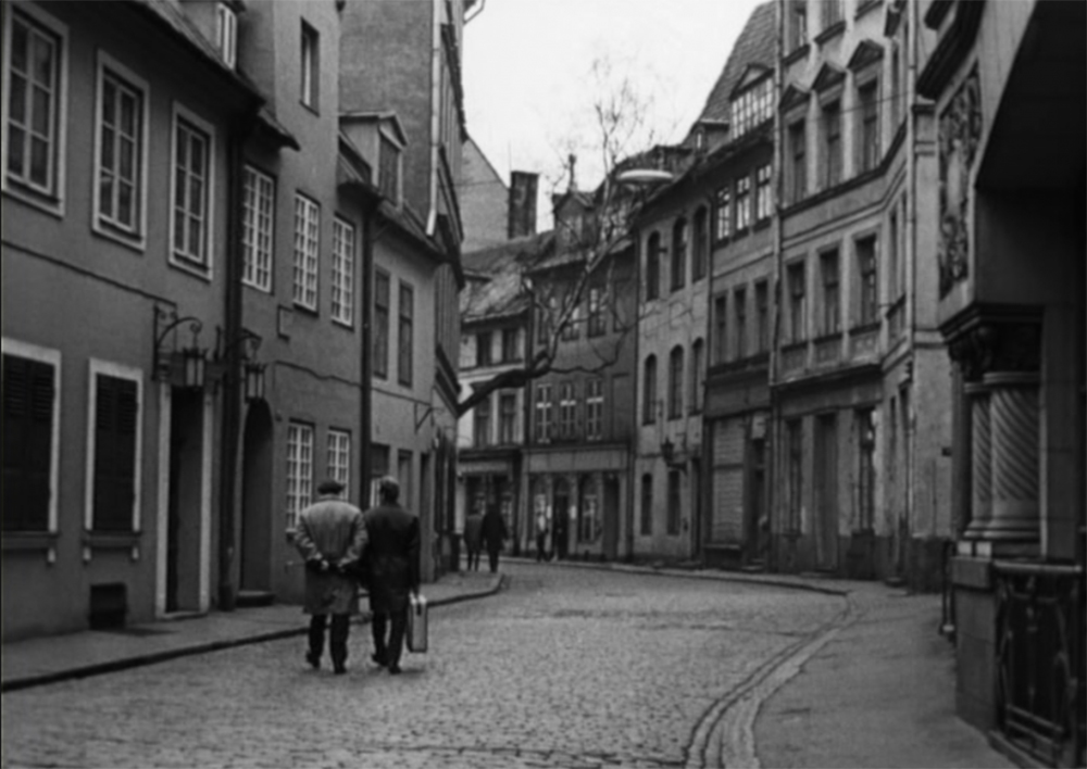 Yauniela street in Riga as Bluemenstrasse in Bern, Switzerland. Still from <em>Seventeen Moments of Spring</em> (1973)
