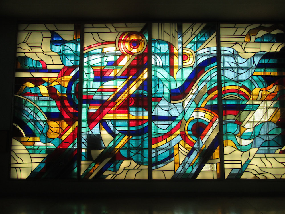 Stained glass at Dnipropetrovsk Hotel. Image: Owen Hatherley