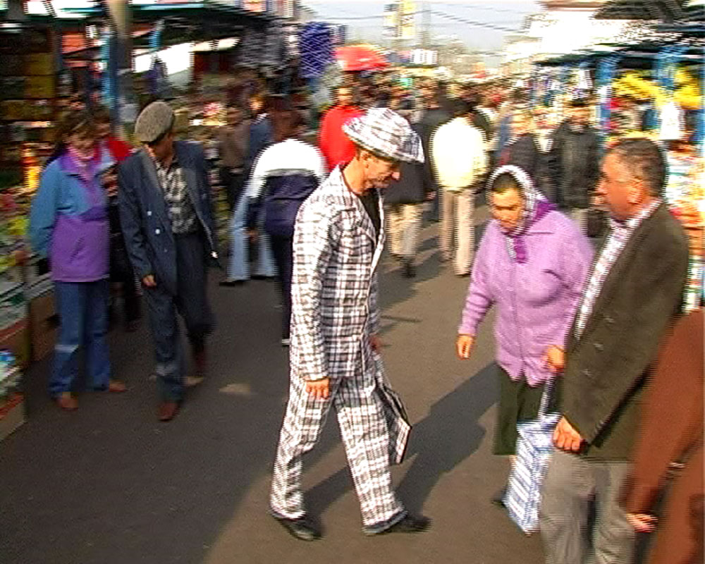 Ghenadie Popescu, <em>Torba (Bag)</em>, Film still from performance in Chisinau, Moldova. Image: Artist