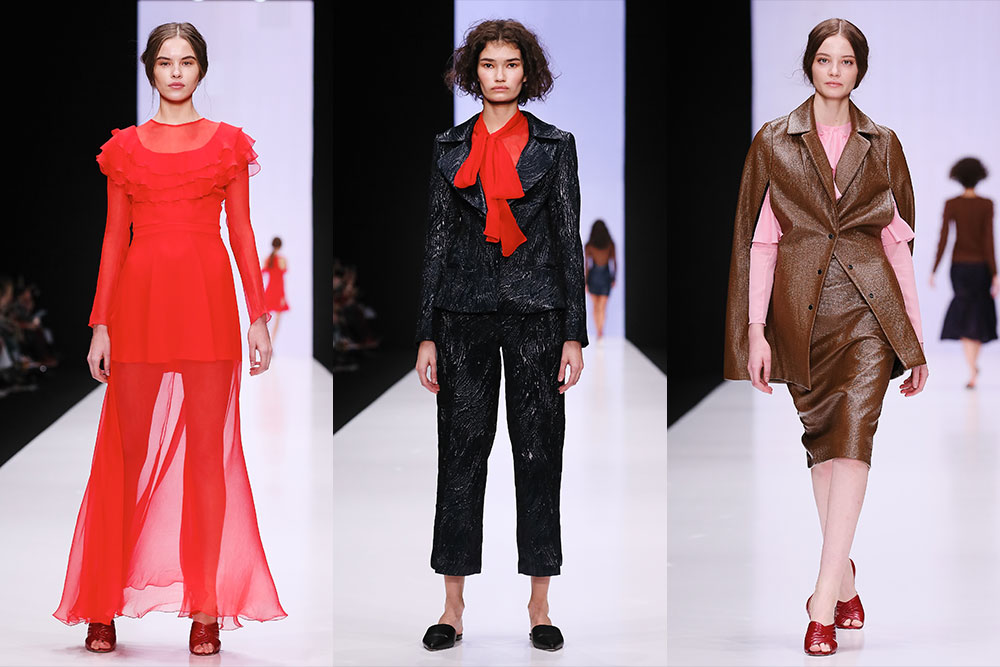 Yasia Minochkina collection inspired by Marlene Dietrich and artist Frida Kahlo. Image: Mercedes Benz Fashion Week Russia