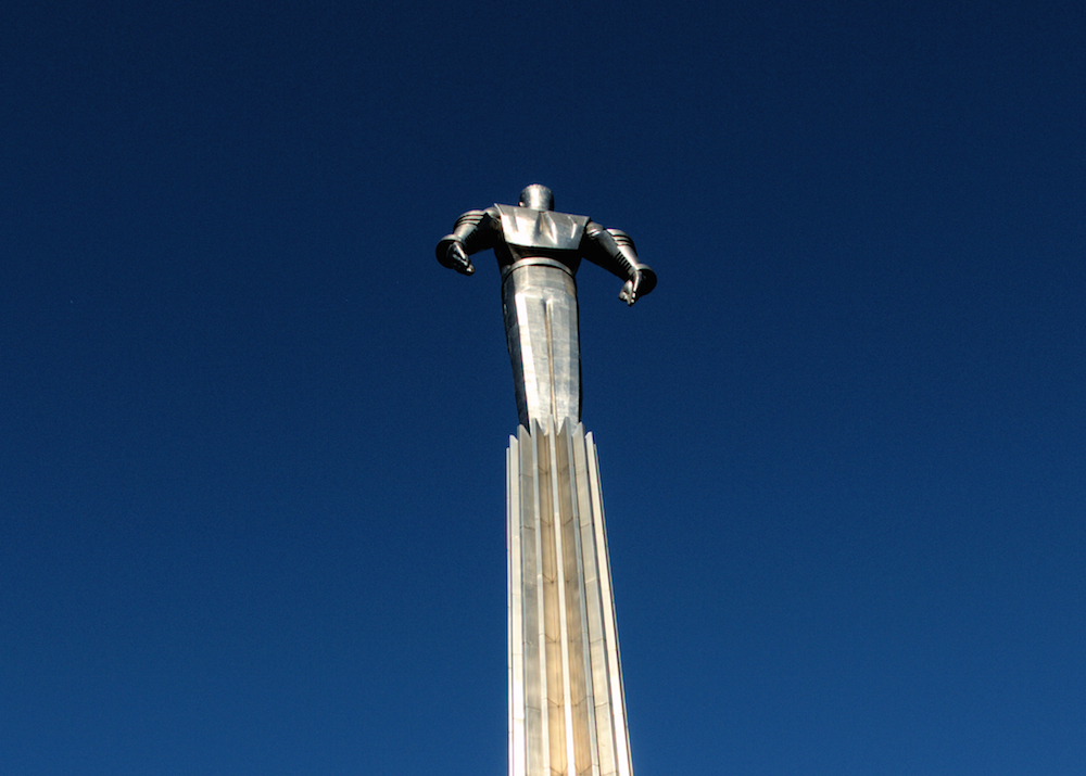 Yuri Gagarin stands on top of the monument in his honour in Moscow (image: Vtorou under a CC licence)