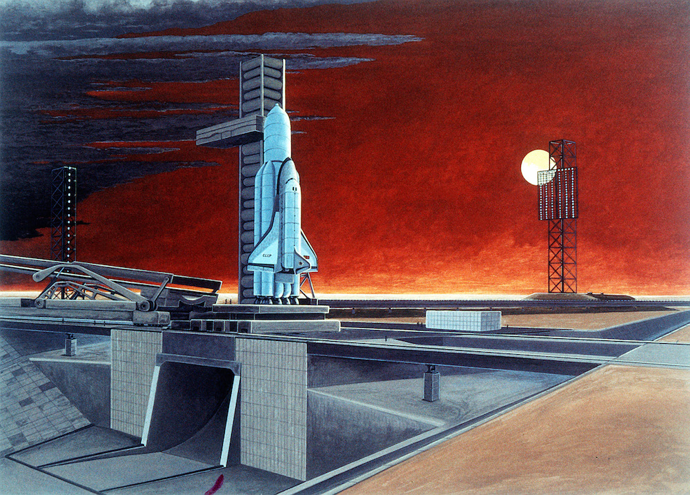 Artist's impression of a Buran space shuttle on a launchpad from 1984 (image: www.defensemilitary.com under a CC licence)