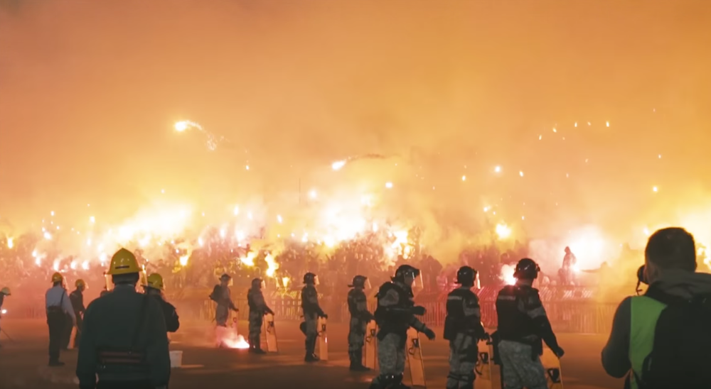 Fans let off flares and fireworks at a Red Star — Partizan derby in 2015. The match ended 0-0. Image: COPA90/Youtube