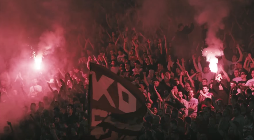 Partizan fans at the match. Image: COPA90/Youtube