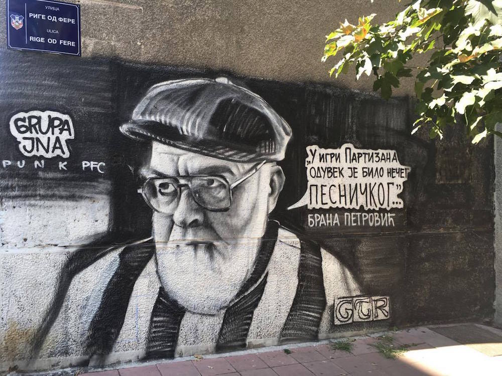 “In Partizan’s play there was always something poetic...” GTR graffiti of Serbian writer Brana Petrović in the Dorćol neighbourhood. Image: Staša Bajac