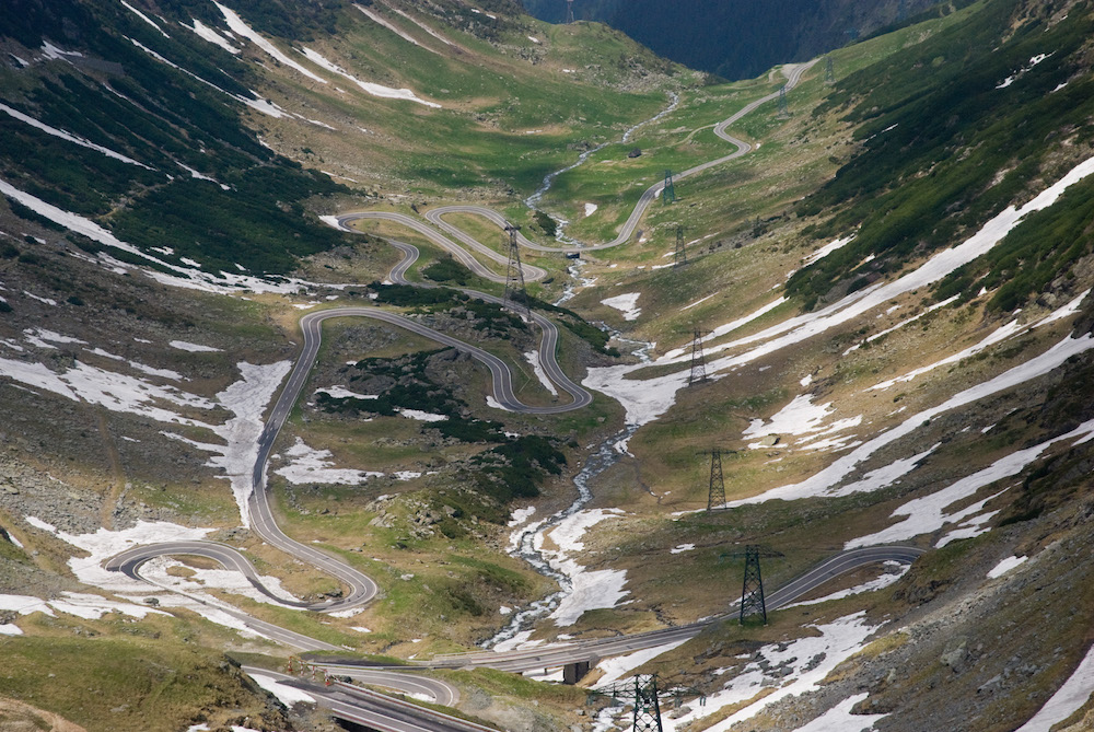 The Transfăgărășan winds through the Carpathians. Image: Howard Chalkeley under a CC licence