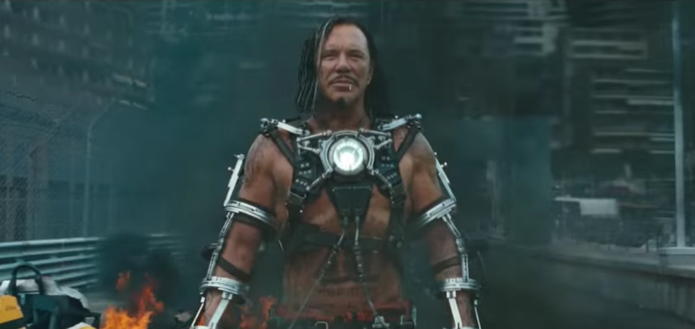 Micky Rourke as the villainous Russian Ivan Vanko, aka Whiplash, in Iron Man 2 (2010) (image: Youtube)