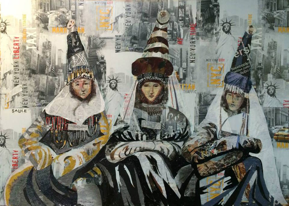 <em>Three Brides</em>, a piece in cellophane and plywood by Saule Suleimenova. Image: Saule Suleimenova - Art/Facebook