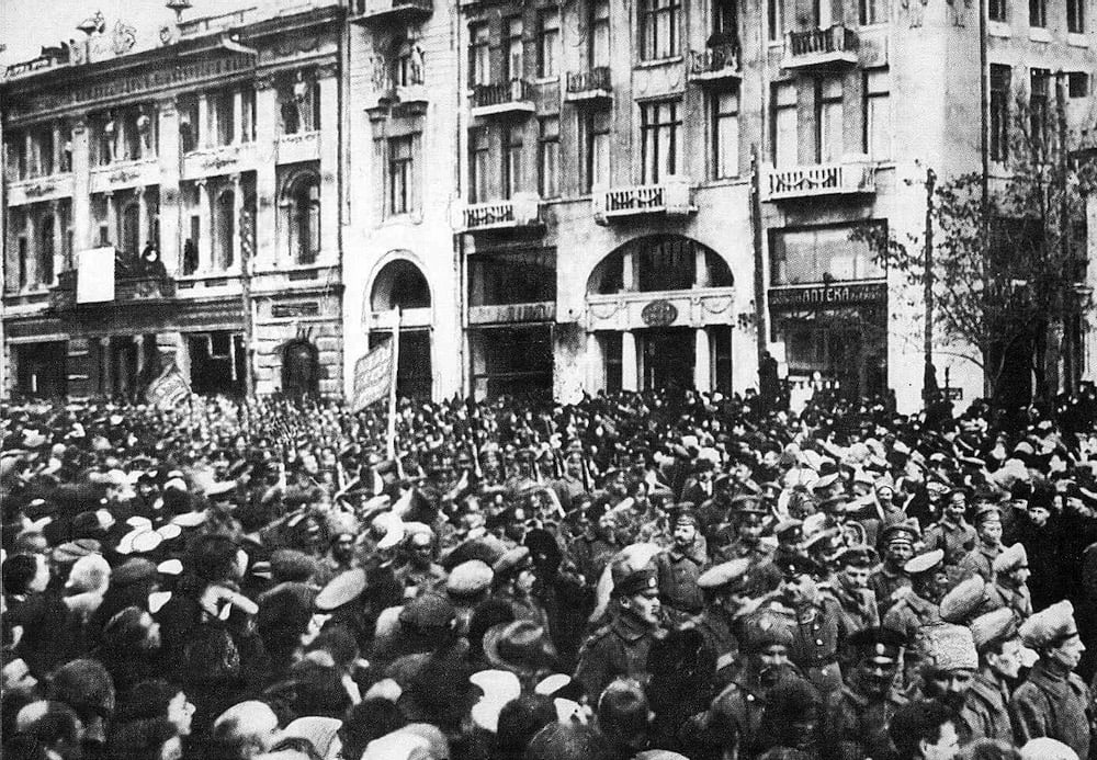 A demonstration in support of the February Revolution of 1917 in central Kharkiv