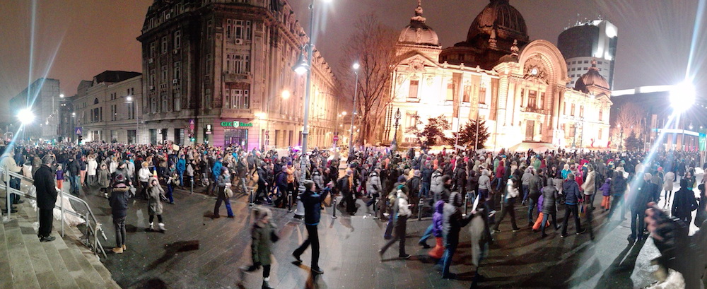Protests in Bucharest on 29 January. Image: Babu under a CC licence