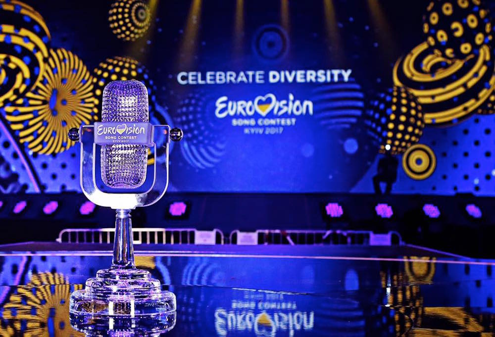 The Eurovision Song Contest trophy onstage in Kiev. 25 nations will be battling for the prize in Saturday's final. Image: Eurovision Song Contest/Facebook