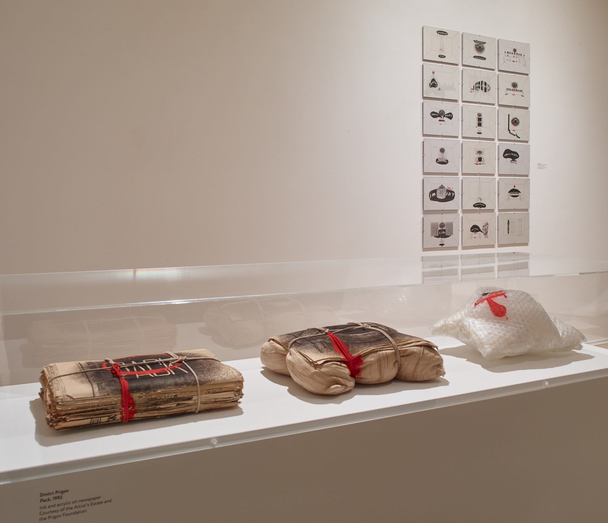 <em>Pack</em>(1992), <em>The Pillow and the Eye</em> (1992)
 and <em>The Eye</em> on display at Calvert 22 Space. Image: Stephen White
