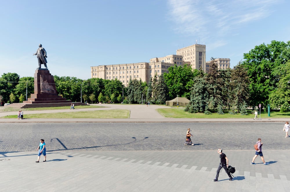 The Lenin statue that previously occupied Freedom Square was the largest in Ukraine. Image: Oleksandr Burlaka under a CC licence