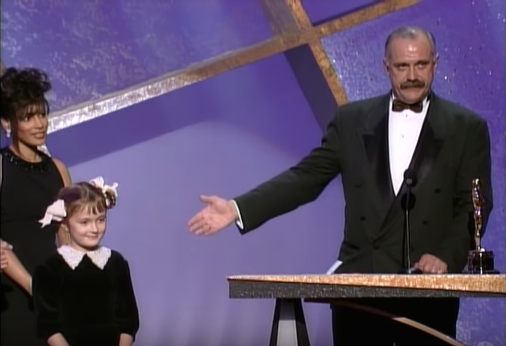 Nikita Mikhalkov brings his daughter onstage as he accepts his 1994 Oscar for Best Foreign Language Film