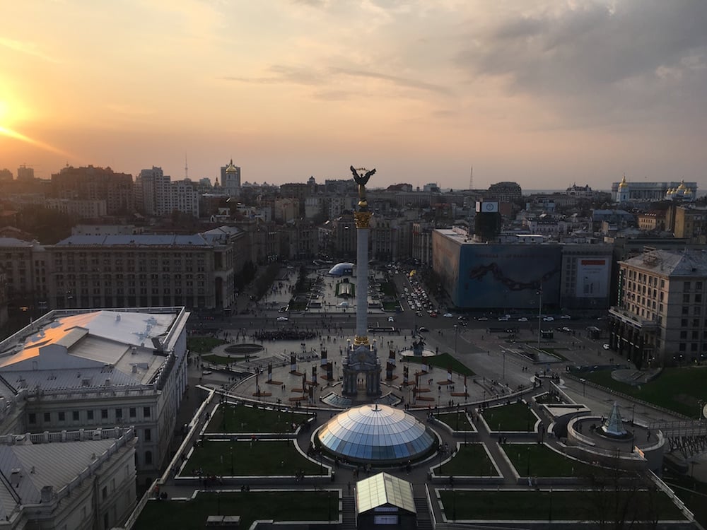 The view onto Maidan Nezalezhnosti from Hotel Ukraine. Image: Sasha Raspopina