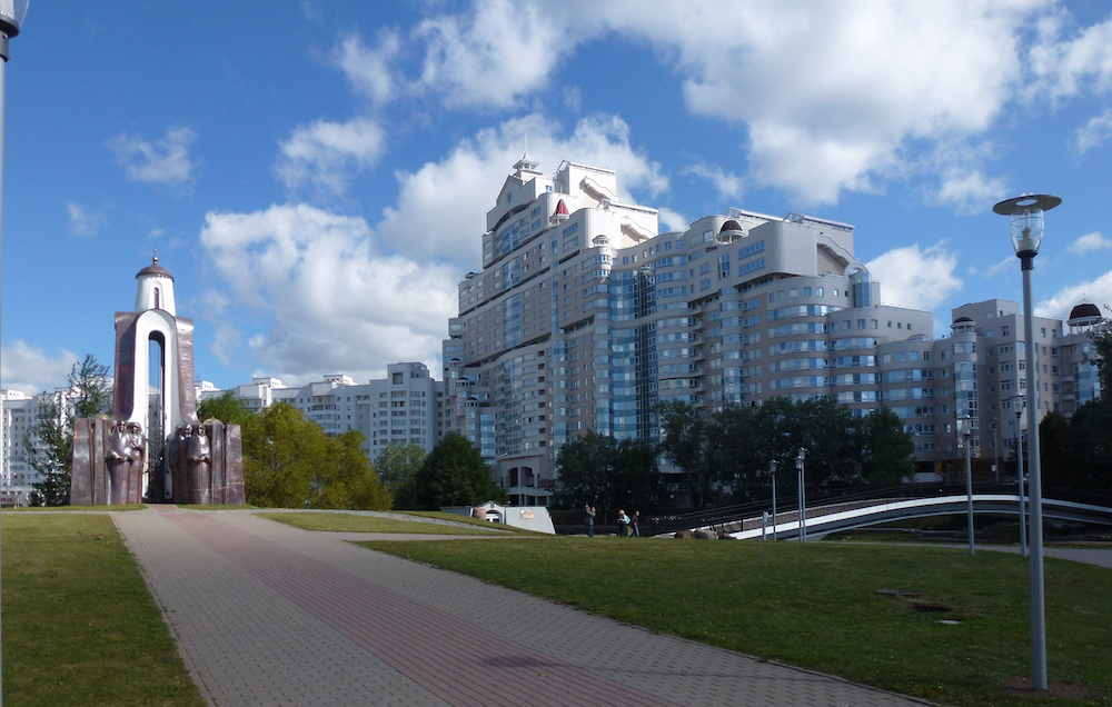 Modern housing behind the Island of Tears