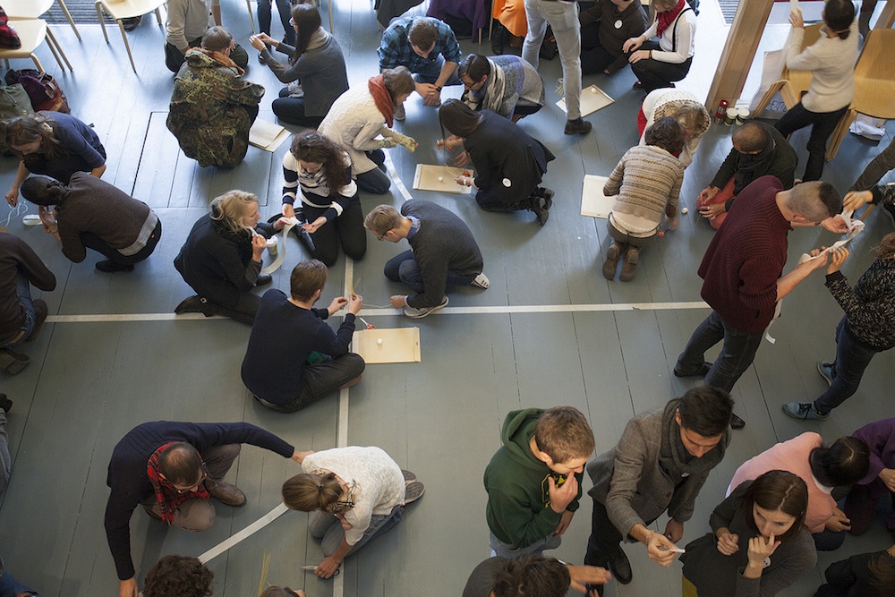Team-building: new students construct towers from marshmallows. Photograph: Zarina Kodzaeva, under a CC licence