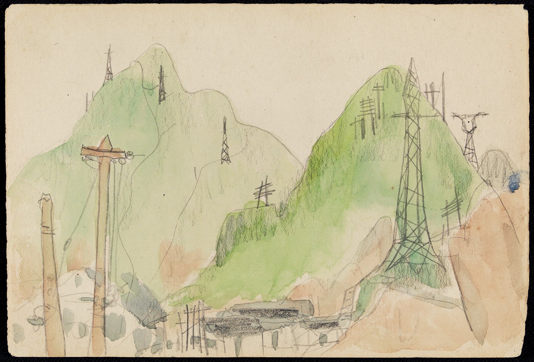 Lin Fengmian, <em>Village Construction</em> (1950s) (M.K. Lau Collection)