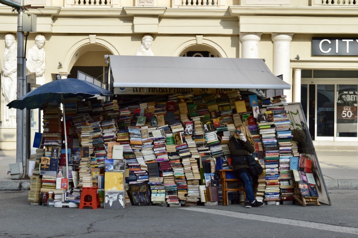 A bookseller on Macedonia Sqaure. Image: Elise Morton