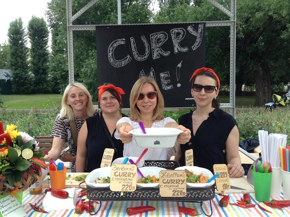 Second to left, Anna Nikulina and far right, Tanya Kononova,, founders of Curry Me