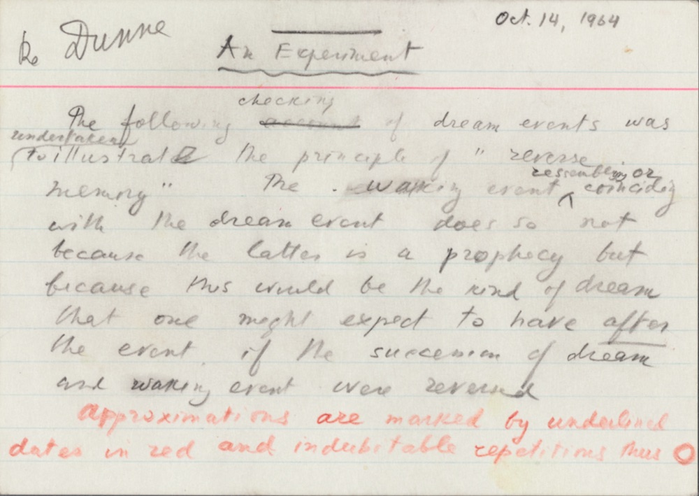 A flash card with Nabokov's recollections about his dreams. Photo: from the Berg Collection of English and American Literature, The New York Public Library, Astor, Lenox and Tilden Foundations. Copyright © the Dmitri Nabokov Estate. Used by permission of The Wylie Agency, LLC