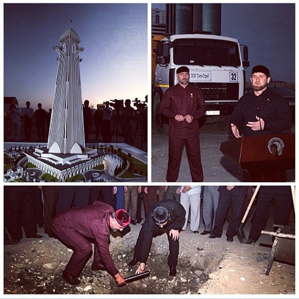 Kadyrov places a time capsule in the foundations of a planned skyscraper