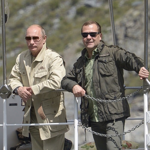 Dmitry Medvedev fishing with a friend