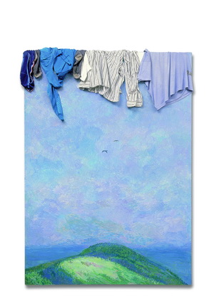 Ilya Kabakov, Landscape with Mountains (1989). Cloth, oil and enamel on masonite. Ilya & Emilia Kabakov Collection