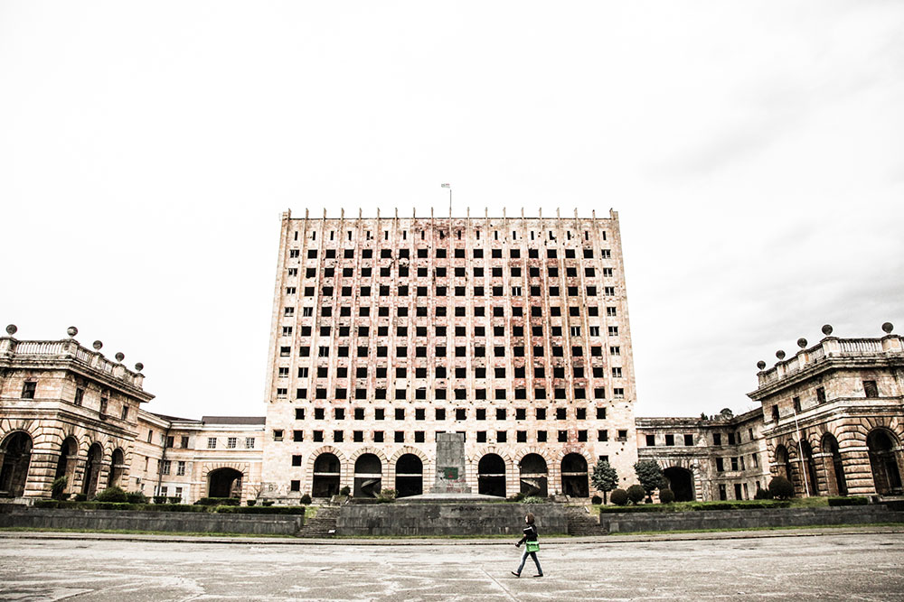 The shelled building that once hosted the Parliament of Abkhazia (Sukhumi, Abkhazia)