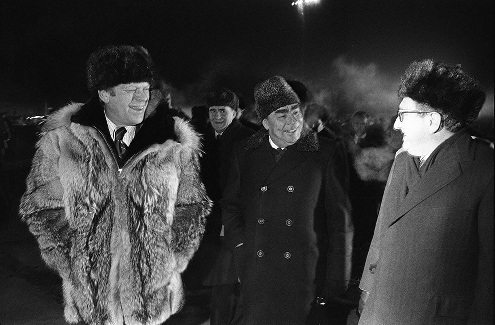 President Ford, Leonid Brezhnev, and Kissinger. Image: David Hume Kennerly under a CC licence