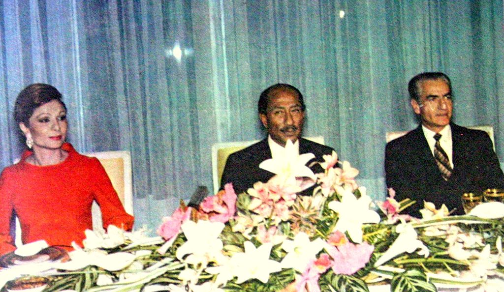 President Anwar Sadat of Egypt (middle) in Tehran, later, in 1975. Image: Kayhan Int.