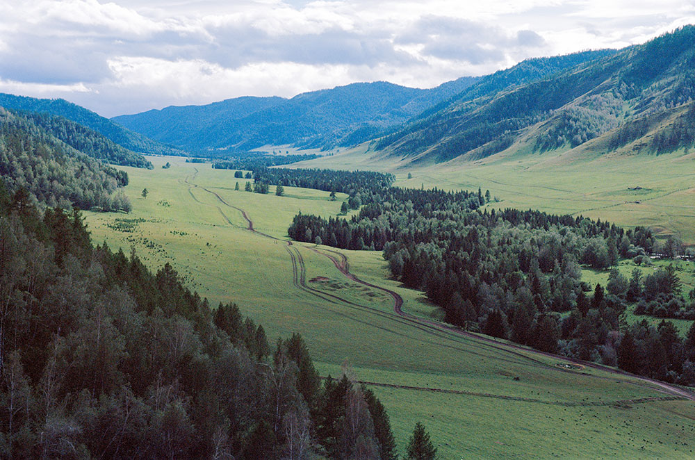 In the foothills of the Altai mountains, glacial valleys like this are a common sight. We chose a village at random and followed some goats up a hill