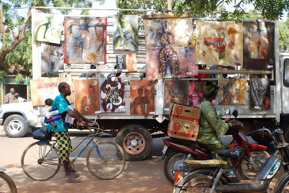 Works by Sylvo Zoungrana on display in Ouagadougou. Image: Facebook