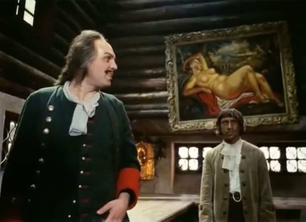 Aleksei Petrenko as Peter the Great and Vladimir Vysotsky as Gannibal in Aleksandr Mitta’s How Tsar Peter the Great Married Off His Moor (1976)