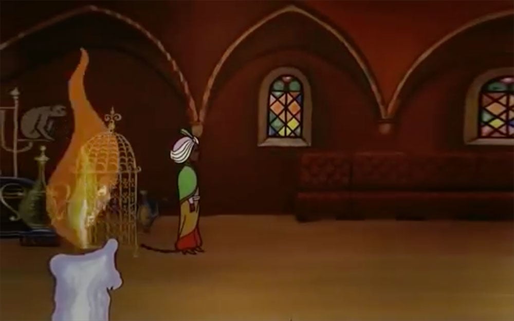 Animation depicting Gannibal in the Ottoman court, from Aleksandr Mitta’s How Tsar Peter the Great Married Off His Moor (1976)
