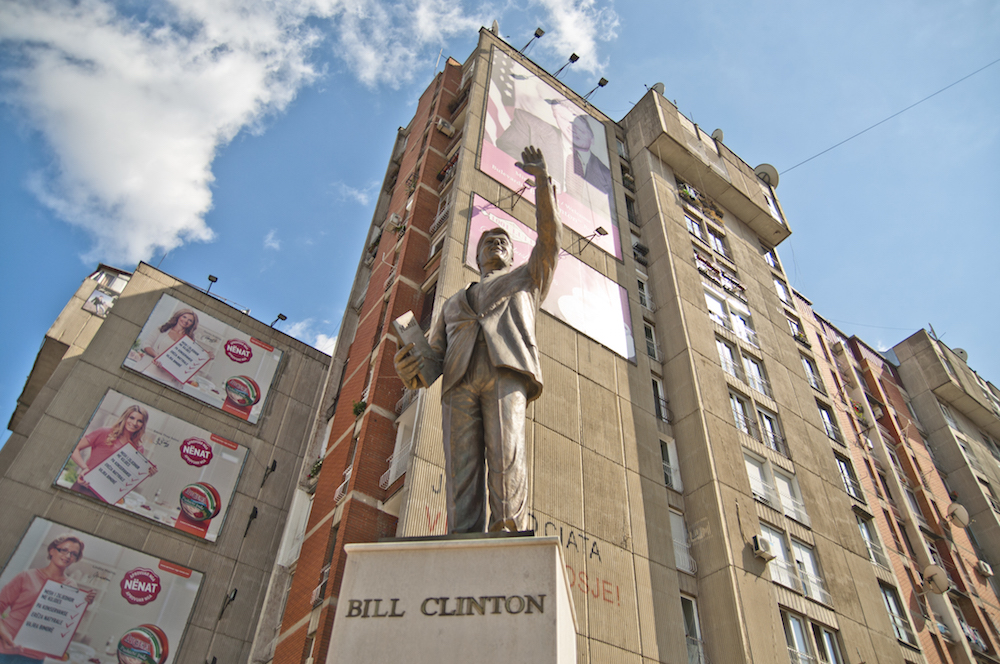 Statue to former US President Bill Clinton in Prishtina. Image: Marco Fieber under a CC licence