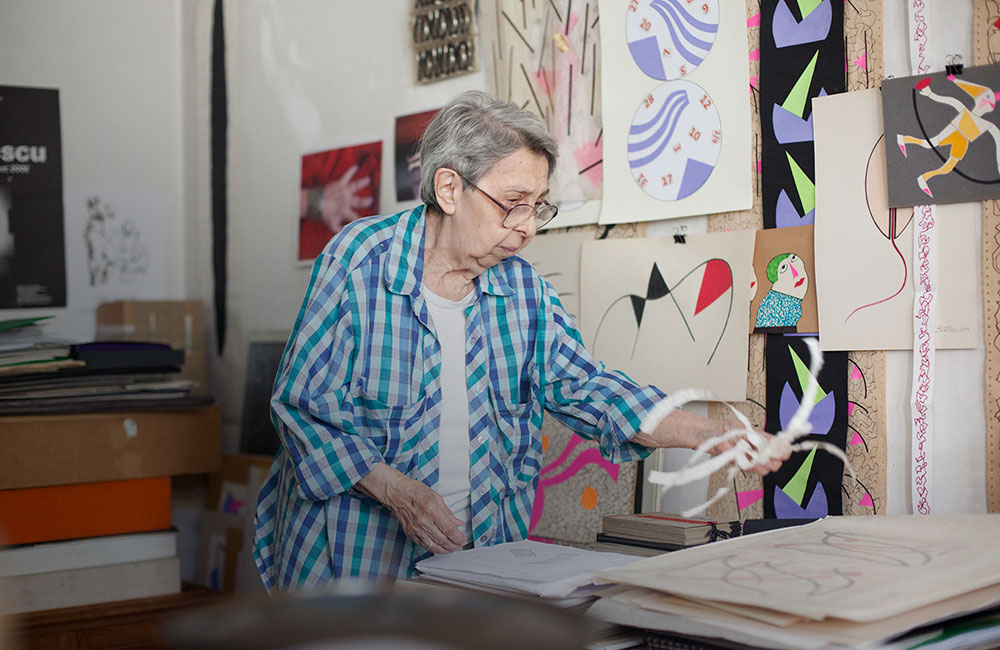 Geta Brătescu in her studio. Image: Stefan Sava